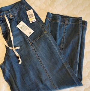 Curve Appeal Casual Women's Blue Wide-Leg Drawstring Jeans